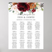 Oranje Bourgogne Ivory Floral Wedding Seating Char Poster (Voorkant)