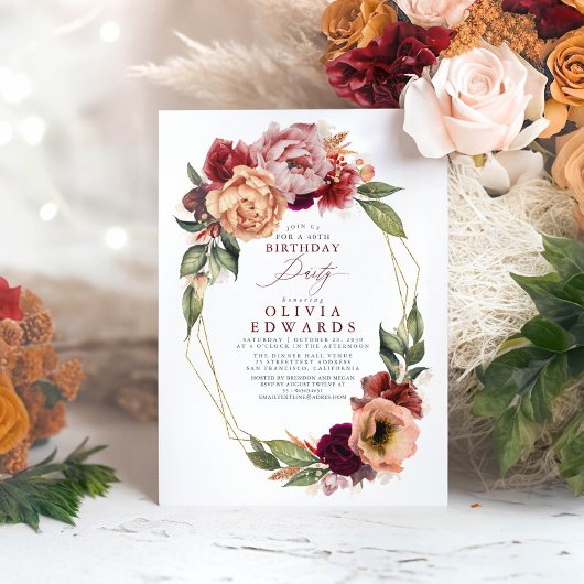 Oranje Bourgogne Rode Bloemen Herfst Verjaardagsfe Kaart