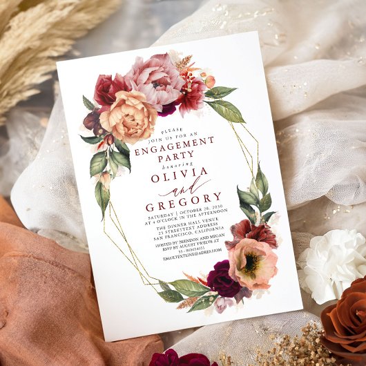 Oranje Bourgogne Rode Herfst Verlovingsfeest Kaart