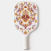 Oranje Bourgogne White Damask Floral Pickleball Paddle (Voorkant)