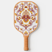 Oranje Bourgogne White Damask Floral Pickleball Paddle (Voorkant)