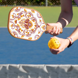 Oranje Bourgogne White Damask Floral Pickleball Paddle