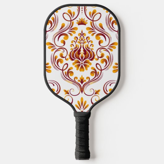 Oranje Bourgogne White Damask Floral Pickleball Paddle (Voorkant)