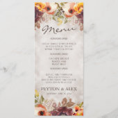 Oranje Bourgondië Bloemrijke Herfst Bruiloft Menu (Voorkant)