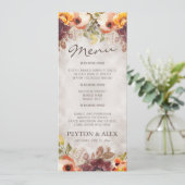Oranje Bourgondië Bloemrijke Herfst Bruiloft Menu (Staand voorkant)