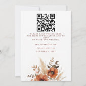 Oranje Bourgondië Herfst Bloemige QR Code Bruiloft Kaart (Achterkant)