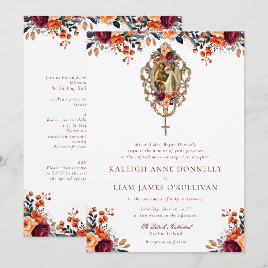 Oranje Bourgondische rustieke bloemenkatholieke br Kaart (Voorkant / Achterkant)