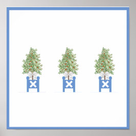 Oranje bovenste blauwe witte planterdoos, kunstdru poster