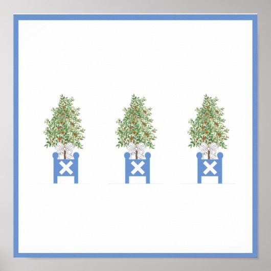 Oranje bovenste blauwe witte planterdoos, kunstdru poster (Voorkant)