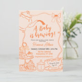 Oranje Bow Baby is brouwen Tea Brunch Baby shower Kaart (Staand voorkant)