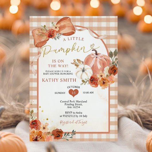 Oranje Bow Herfst Pompoen Pumpkin Baby shower Kaart