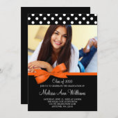 Oranje Bow Polka Dot Foto Afstuderen Aankondiging (Voorkant / Achterkant)