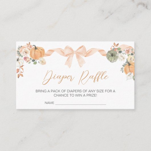 Oranje Bow Pompoen Baby shower Luier Raffle Informatiekaartje (Voorkant)