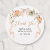 Oranje Bow Pumpkin Baby shower Bedankjes Labels (Voorkant)