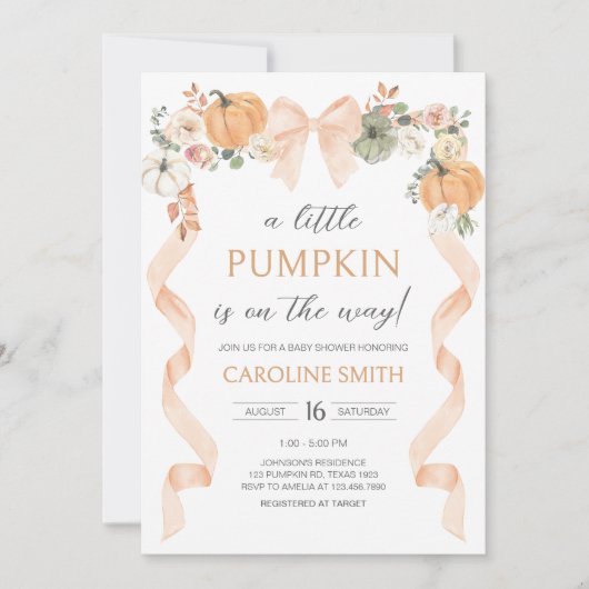 Oranje Bow Pumpkin Baby shower Kaart (Voorkant)