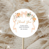 Oranje Bow Pumpkin Baby shower Ronde Sticker