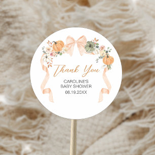 Oranje Bow Pumpkin Baby shower Ronde Sticker