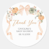 Oranje Bow Pumpkin Baby shower Ronde Sticker (Voorkant)