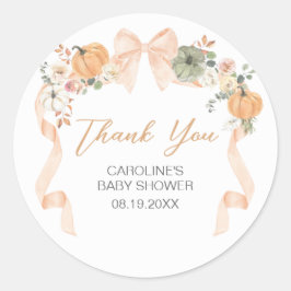Oranje Bow Pumpkin Baby shower Ronde Sticker