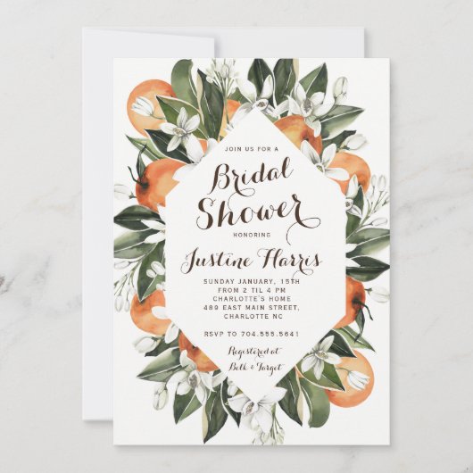 Oranje Bridal Shower Invitation, Southern Bridal   Kaart (Voorkant)