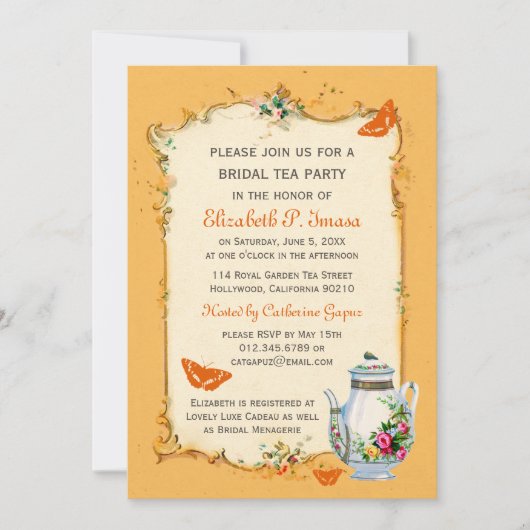 Oranje  Bridal Tea Party Kaart (Voorkant)