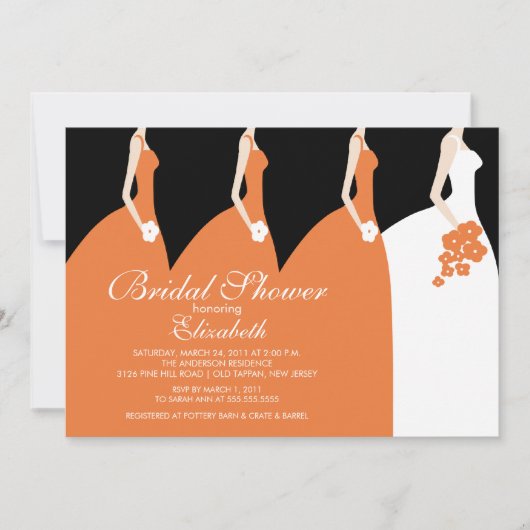 Oranje Bridesmaids Bridal Shower Invitation Kaart (Voorkant)