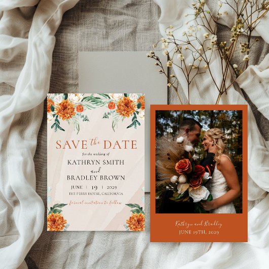 Oranje Bright Boho Herfst Bloemen Huwelijk Save The Date