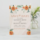 Oranje Bright Boho Herfst Bloemen Huwelijk Save The Date (Staand voorkant)