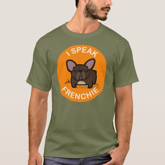 Oranje Brindle I Speak Frenchie T-shirt (Voorkant)