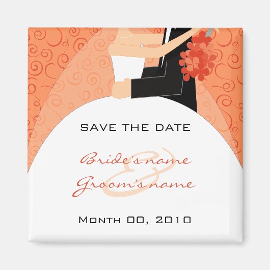 Oranje bruid en bruidegom Save the Date Magnets Magneet (Voorkant)