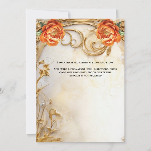 Oranje bruid om bloemige balgons pioenenbloemen te kaart (Achterkant)