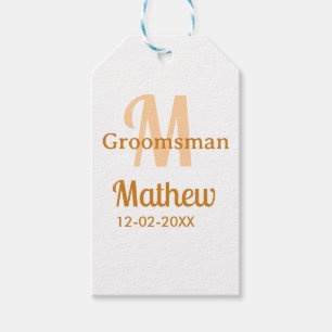 Oranje bruidsjonker naam letter datum mannelijk pa cadeaulabel