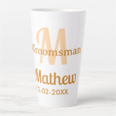 Oranje bruidsjonker naam letter datum mannelijk pa latte mok (Voorkant)