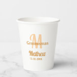 Oranje bruidsjonker naam letter datum mannelijk pa papieren bekers<br><div class="desc">ontwerp</div>