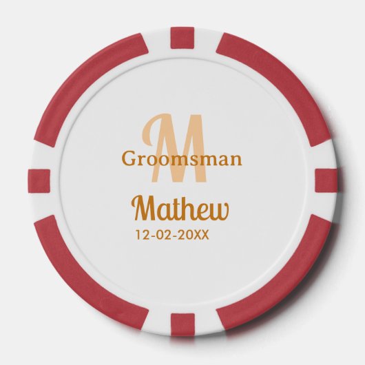 Oranje bruidsjonker naam letter datum mannelijk pa poker chips (Voorkant)