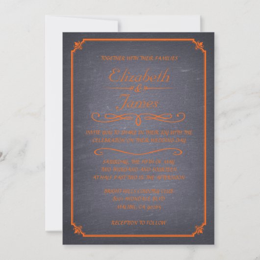 Oranje bruiloft met Chalkboard Kaart (Voorkant)