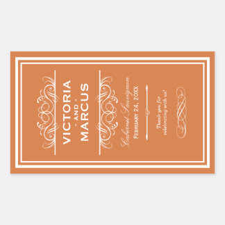 Oranje Bruiloft Wijnfles Monogram Favorietenlabels Rechthoekige Sticker