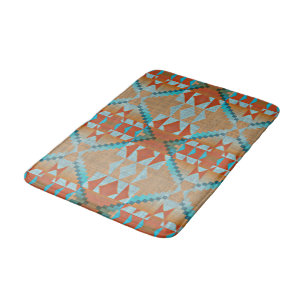 Oranje bruin aqua turquoise blauw Tribal Art Badmat
