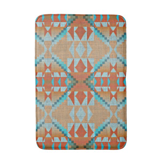 Oranje bruin aqua turquoise blauw Tribal Art Badmat (Voorkant Verticaal)
