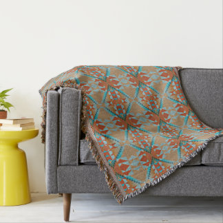 Oranje bruin aqua turquoise blauw Tribal Art Deken