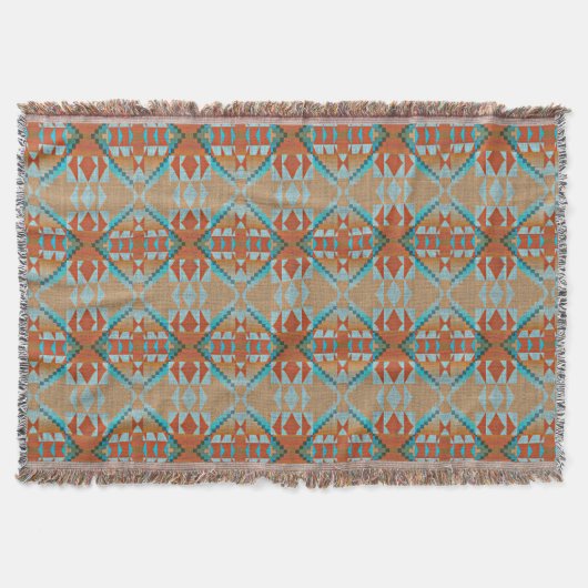 Oranje bruin aqua turquoise blauw Tribal Art Deken (Voorkant)