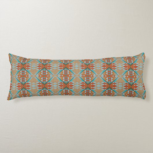 Oranje bruin aqua turquoise blauw Tribal Art Lichaamskussen (Voorkant)