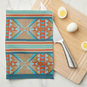 Oranje bruin aqua turquoise blauw Tribal Art Theedoek (Quarter Fold)