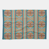 Oranje bruin aqua turquoise blauw Tribal Art Theedoek (Horizontaal)