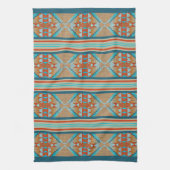 Oranje bruin aqua turquoise blauw Tribal Art Theedoek (Verticaal)