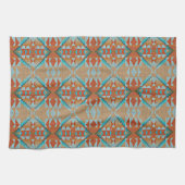 Oranje bruin aqua turquoise blauw Tribal Art Theedoek (Horizontaal)