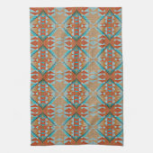 Oranje bruin aqua turquoise blauw Tribal Art Theedoek (Verticaal)