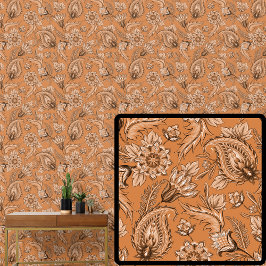Oranje bruin bloemig paisley Elegant Behang