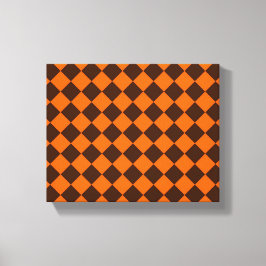 Oranje Bruin Diamant Schachbrett Patroon Canvas Afdruk