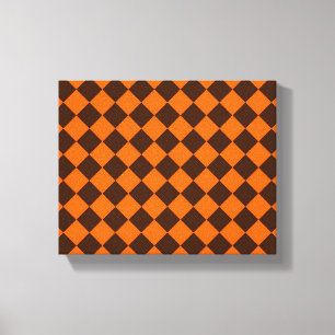 Oranje Bruin Diamant Schachbrett Patroon Canvas Afdruk